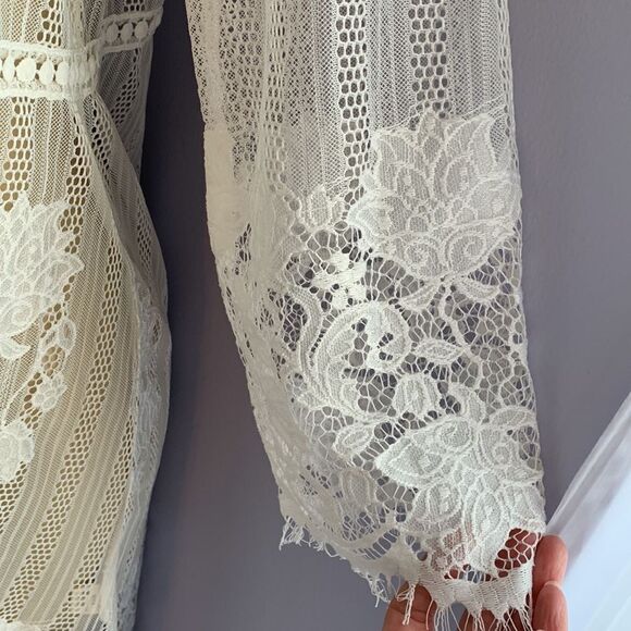 Designer Swimwear Lace Crochet Cover-up Kimono Wrap M white - Picture 3 of 10
